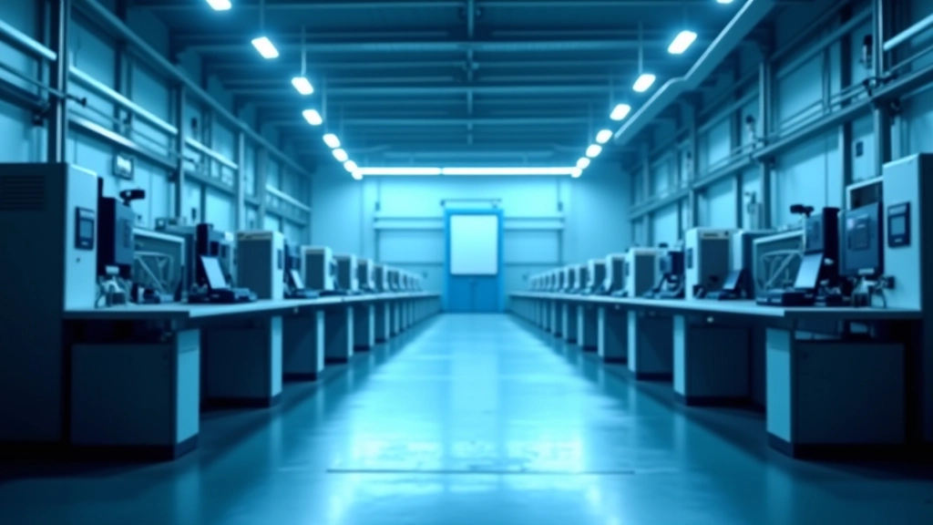 Leerer Arbeitsplatz in einer Fabrik, wartende Maschine, symbolisiert unbesetzten Posten, modernes Industrieumfeld